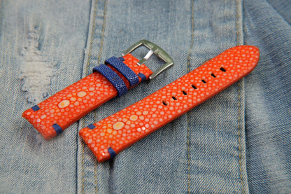 BESPOKE GENUINE DOUBLE PEARL ORANGE STINGRAY LEATHER WATCH STRAP HDST57