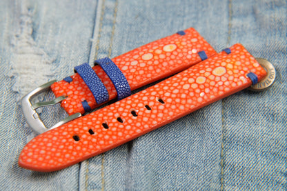 BESPOKE GENUINE DOUBLE PEARL ORANGE STINGRAY LEATHER WATCH STRAP HDST57