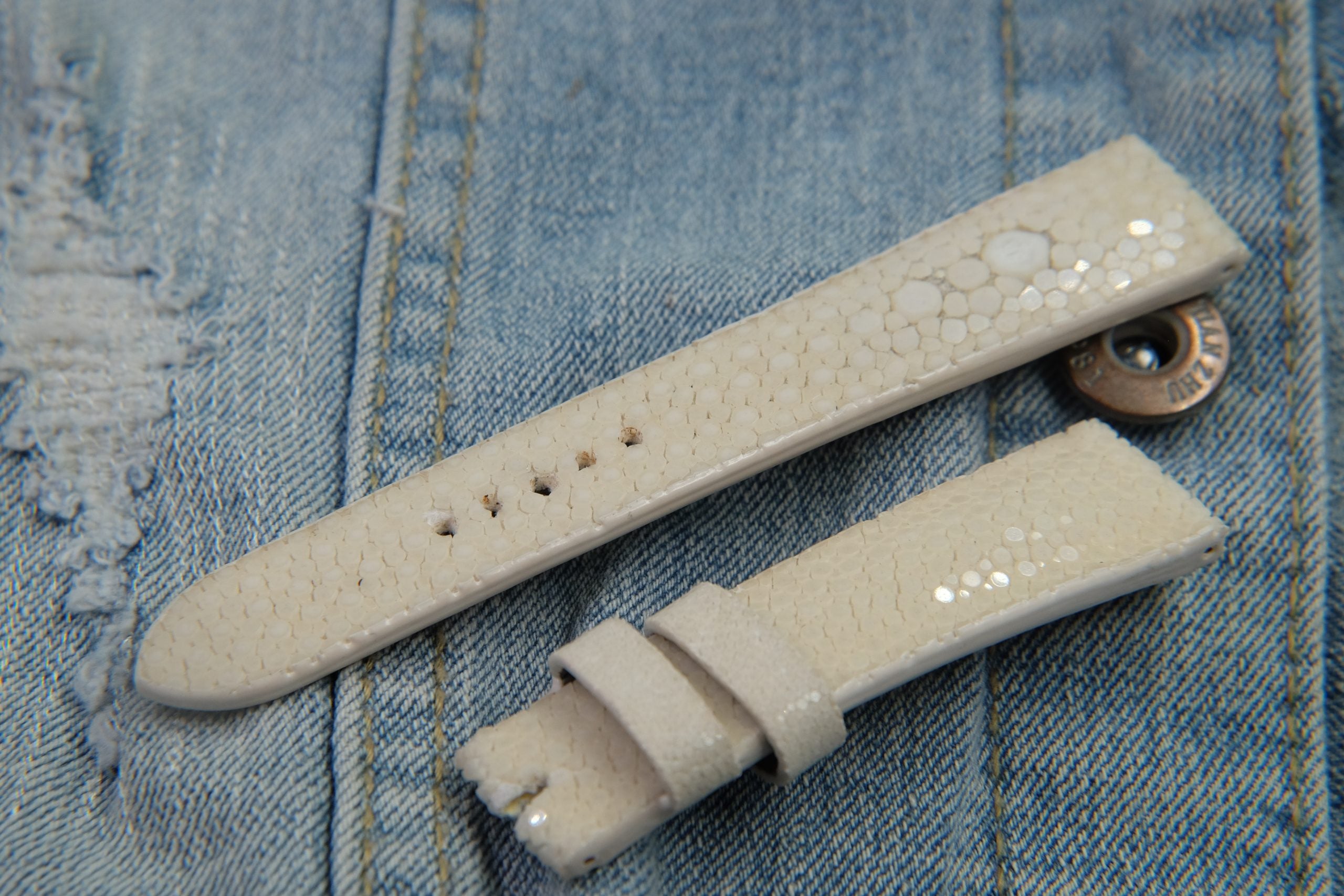 White Genuine Stingray 18mm Leather Watch buy Strap