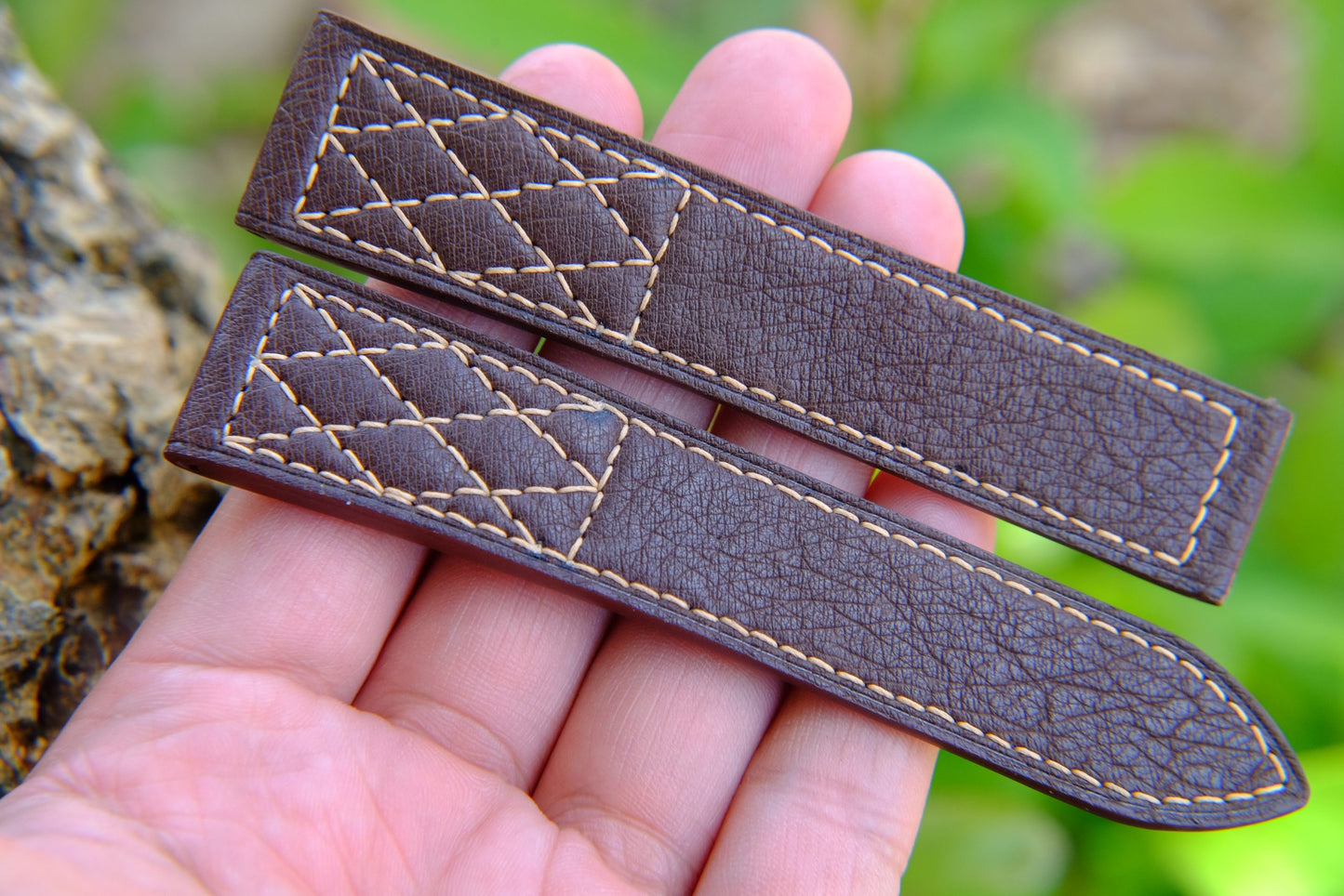 BESPOKE GENUINE BROWN OSTRICH BELLY LEATHER WATCH STRAP HDOS30