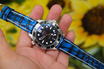 BESPOKE GENUINE BLUE CROCODILE LEATHER WATCH STRAP HDOS31