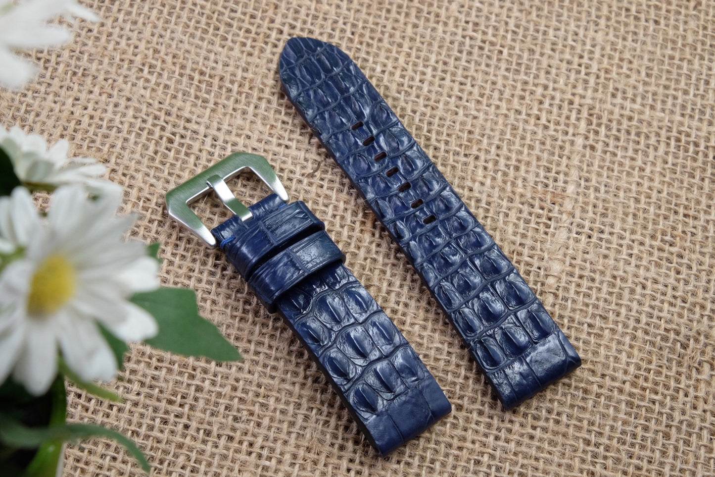 Dark blue crocodile hornback strap HDPAM15