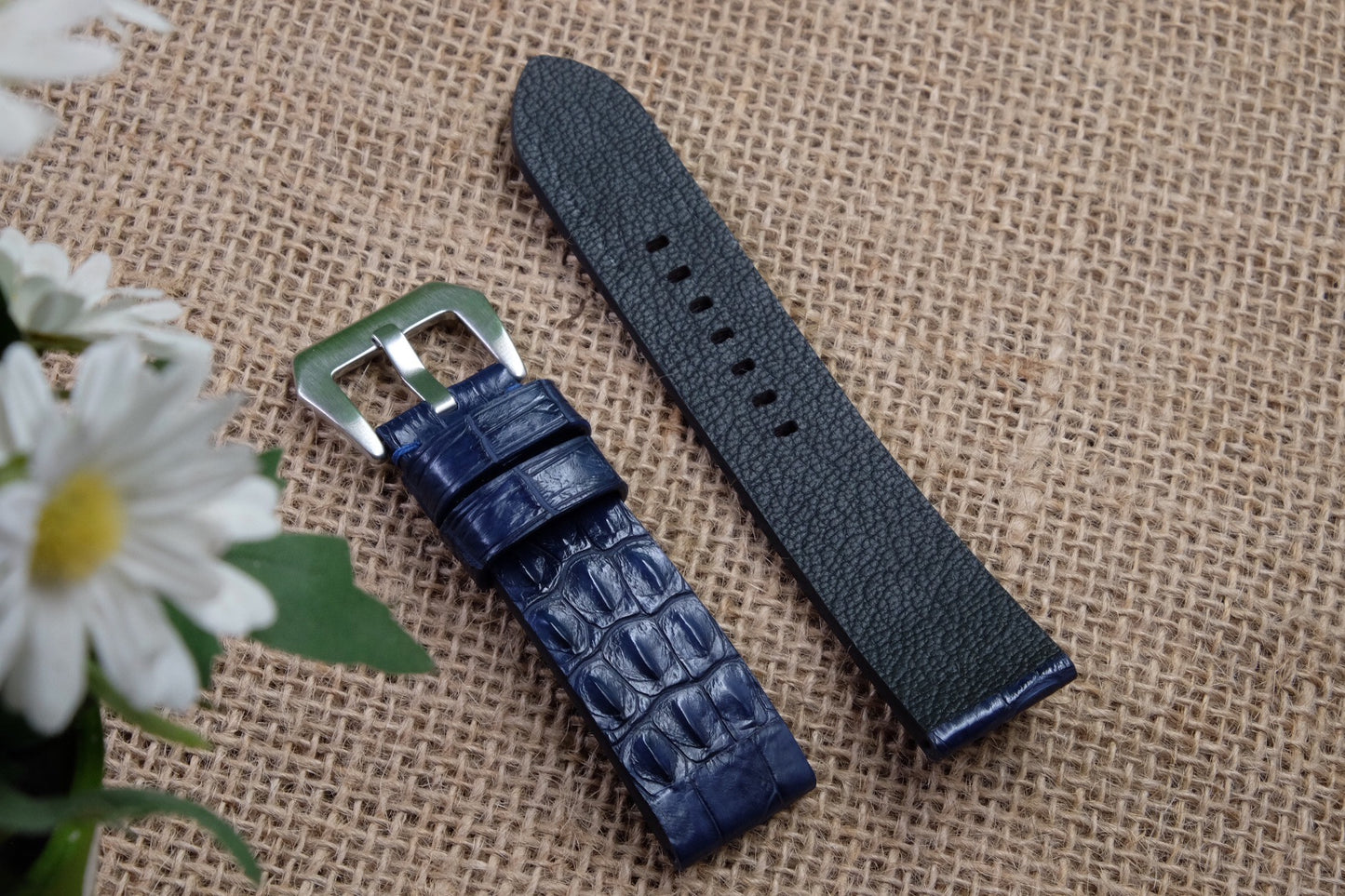 Dark blue crocodile hornback strap HDPAM15