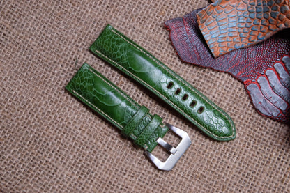 Dark green ostrich leg leather watch strap HDOL42