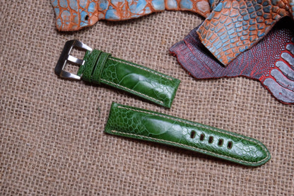 Dark green ostrich leg leather watch strap HDOL42