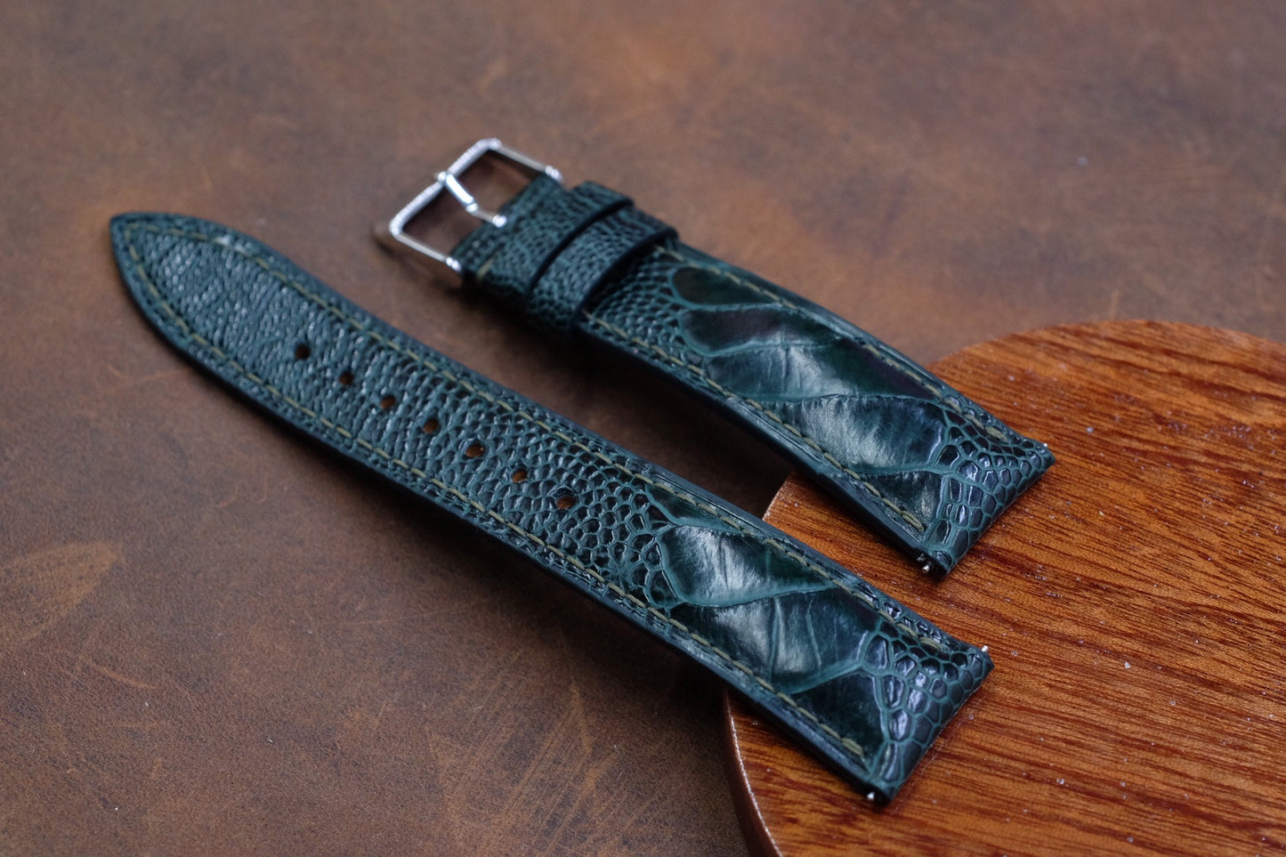 Dark green ostrich leg leather watch strap HDOL50