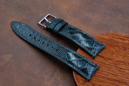 Dark green ostrich leg leather watch strap HDOL50