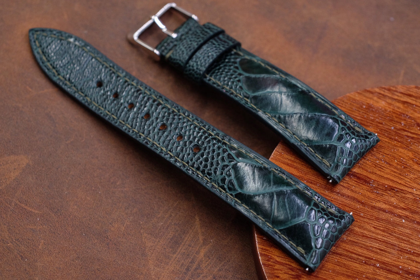 Dark green ostrich leg leather watch strap HDOL50