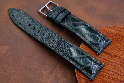 Dark green ostrich leg leather watch strap HDOL50