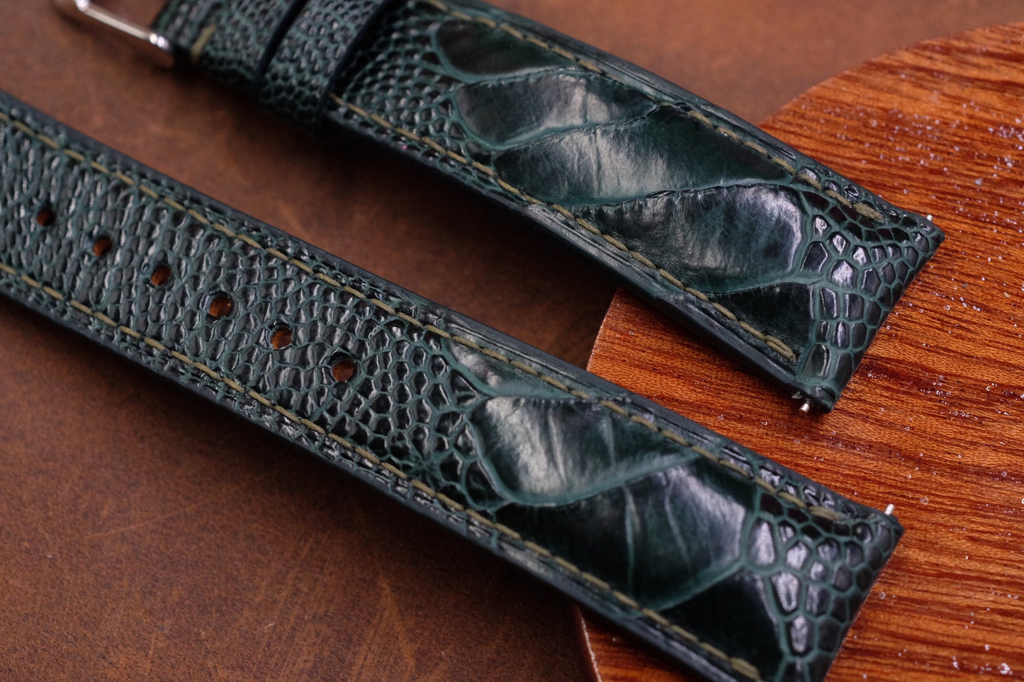 Dark green ostrich leg leather watch strap HDOL50