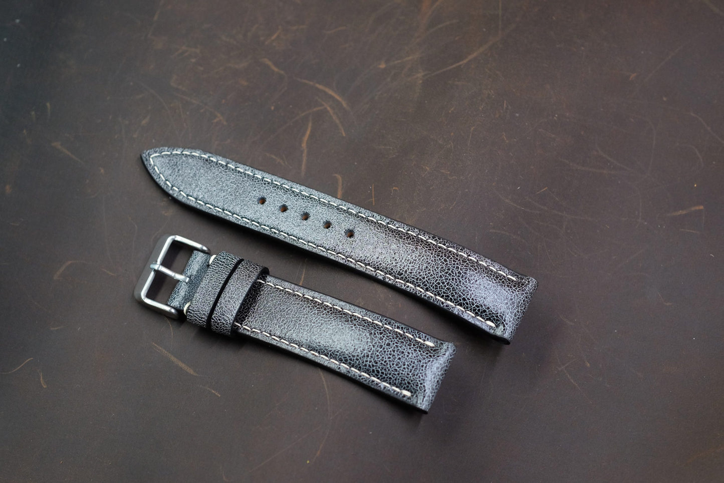 Dark grey distressed leather handmade watch strap HDCLE69