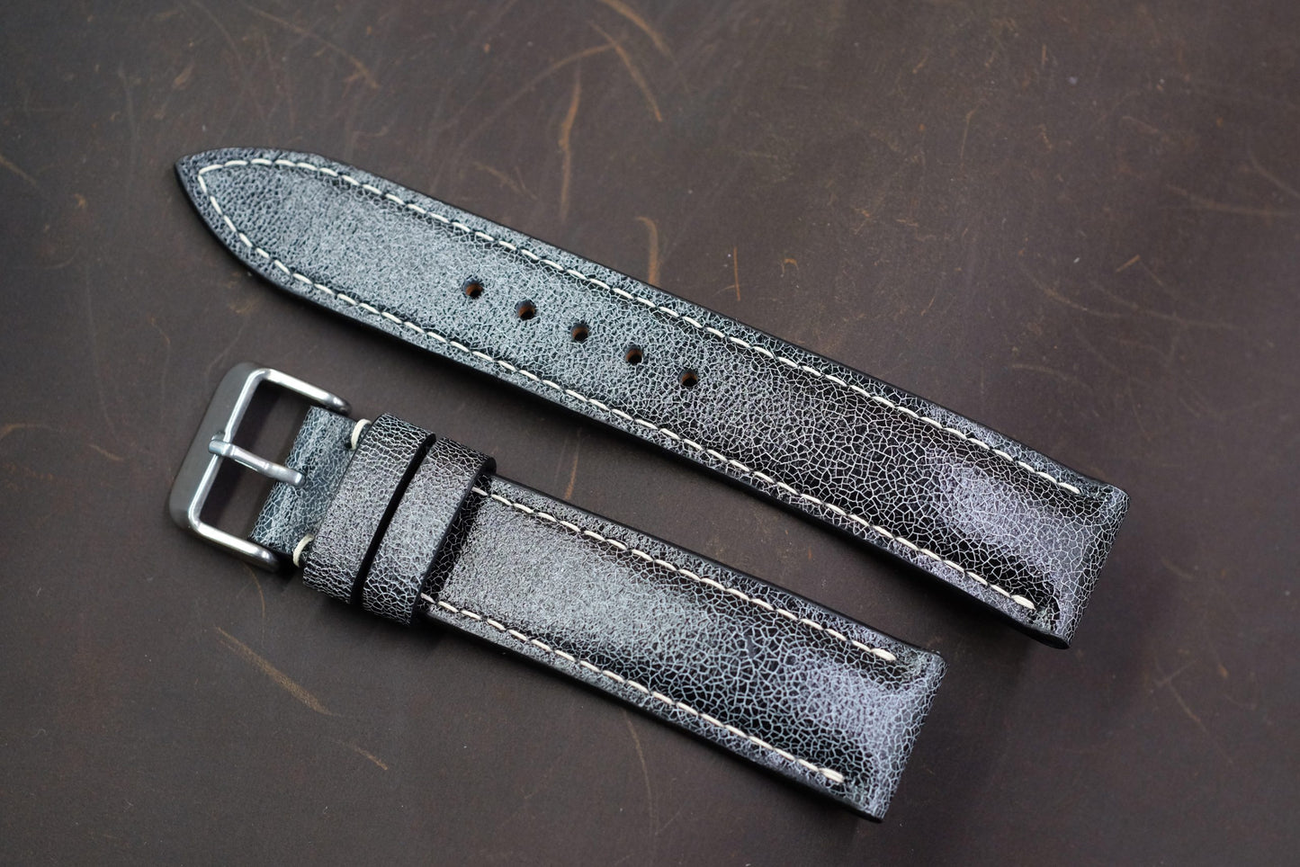 Dark grey distressed leather handmade watch strap HDCLE69