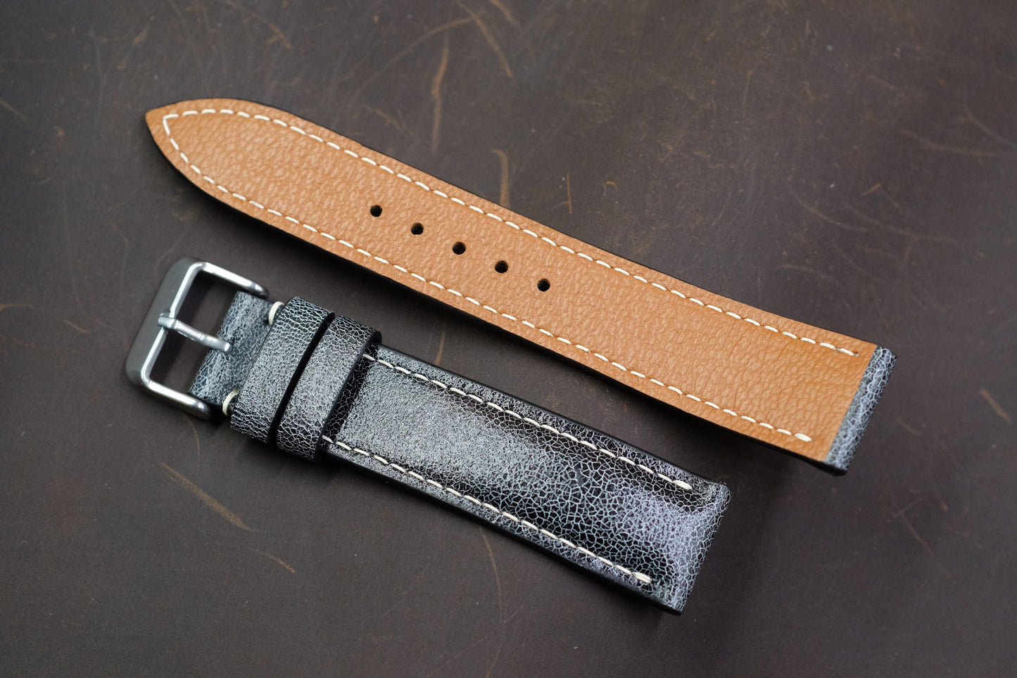 Dark grey distressed leather handmade watch strap HDCLE69