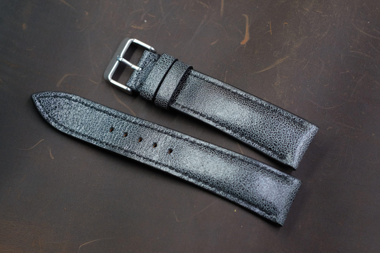 Dark grey distressed leather handmade watch strap HDCLE69