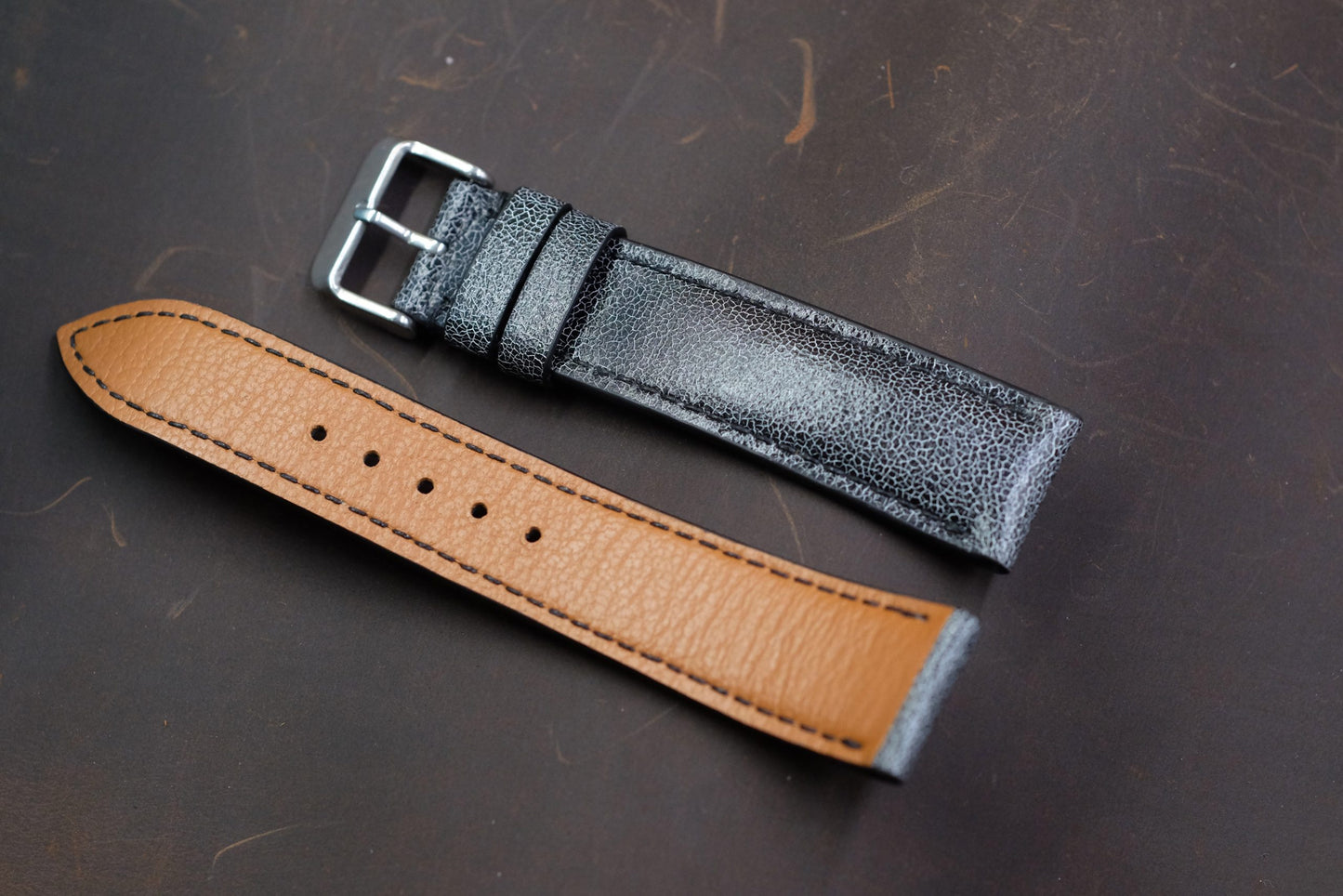 Dark grey distressed leather handmade watch strap HDCLE69