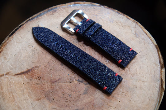 Dark navy blue no pearl stingray leather watch strap HDST106