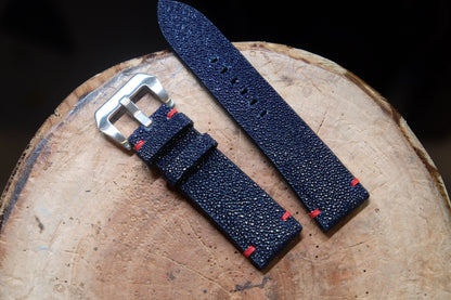 Dark navy blue no pearl stingray leather watch strap HDST106