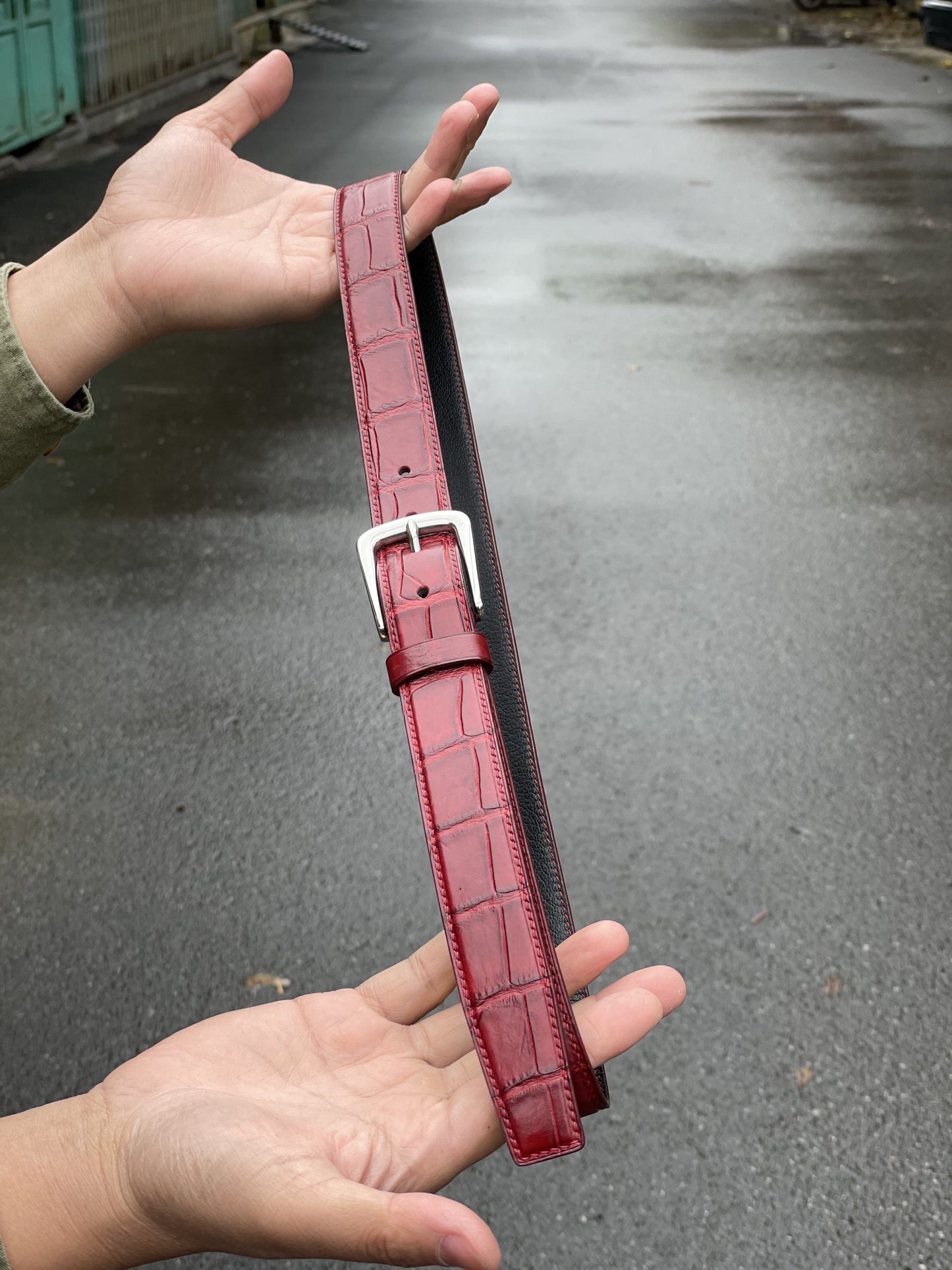 Red Domestic crocodile leather belt HDBE07