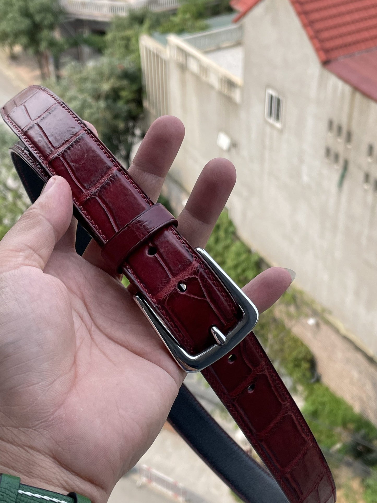 Red Domestic crocodile leather belt HDBE07