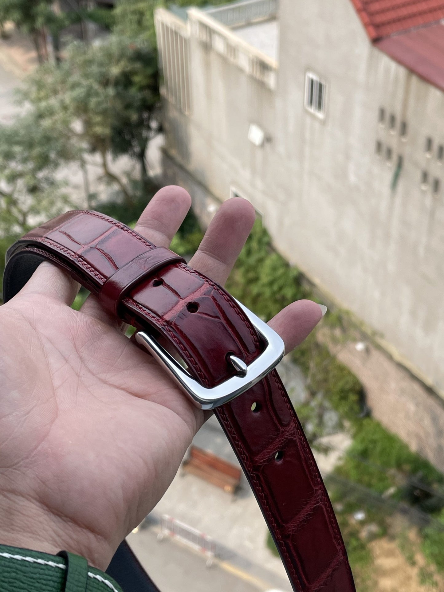 Red Domestic crocodile leather belt HDBE07