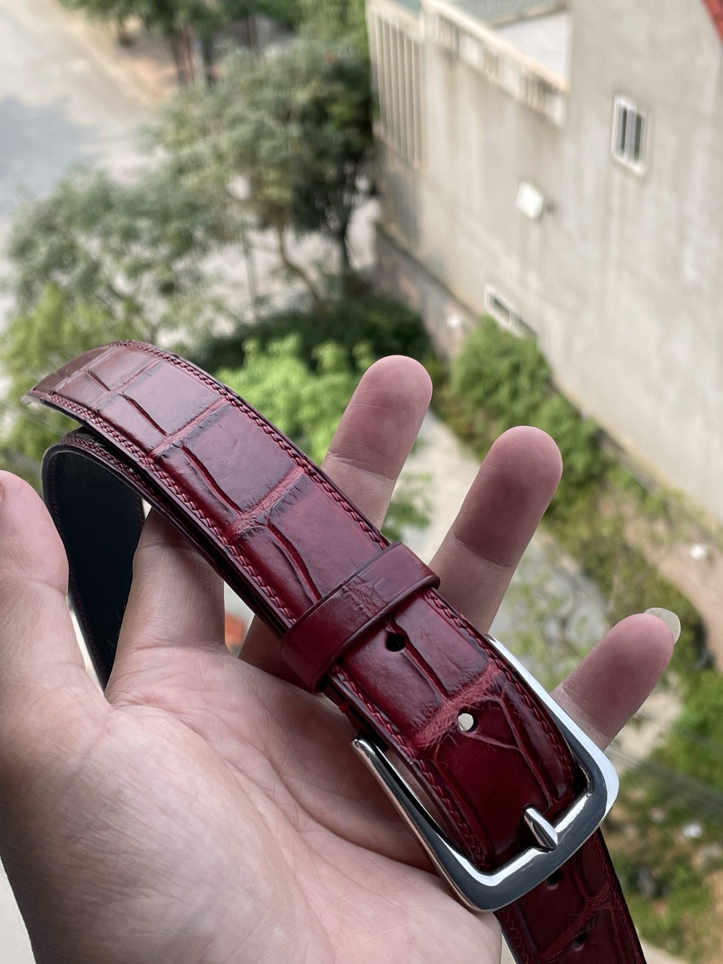 Red Domestic crocodile leather belt HDBE07