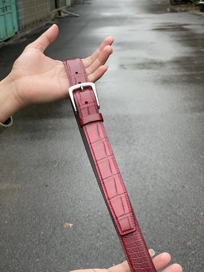 Red Domestic crocodile leather belt HDBE07