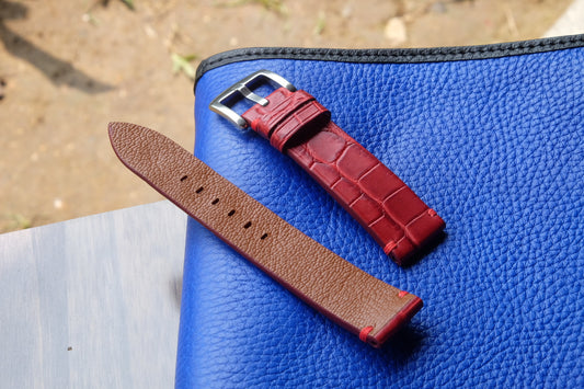 Red Domestic crocodile leather watch strap HDCDC01