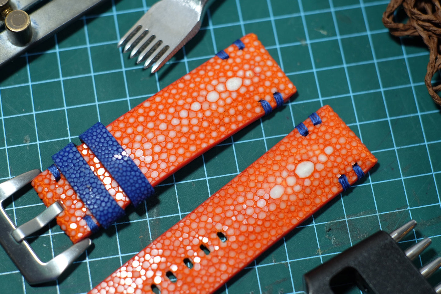 Double pearl Orange stingray watch strap HDST109