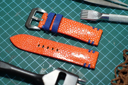 Double pearl Orange stingray watch strap HDST109