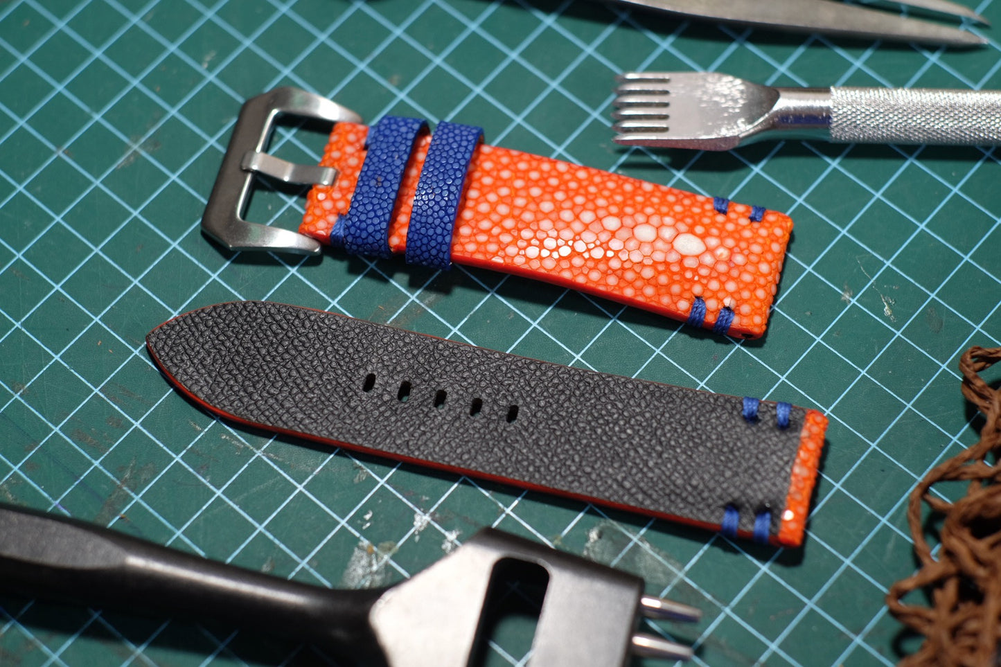 Double pearl Orange stingray watch strap HDST109