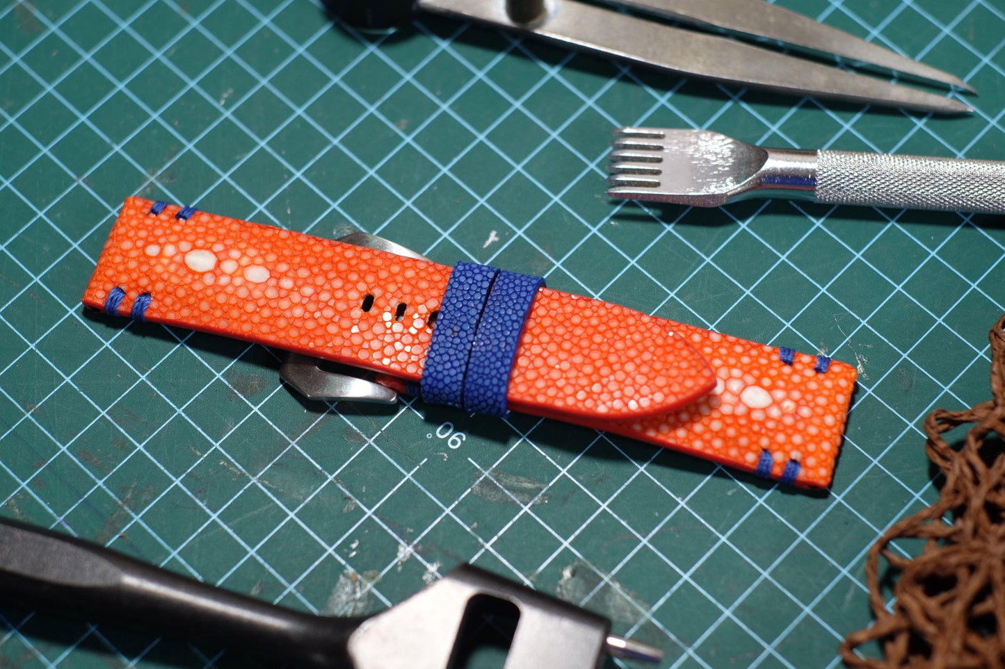 Double pearl Orange stingray watch strap HDST109