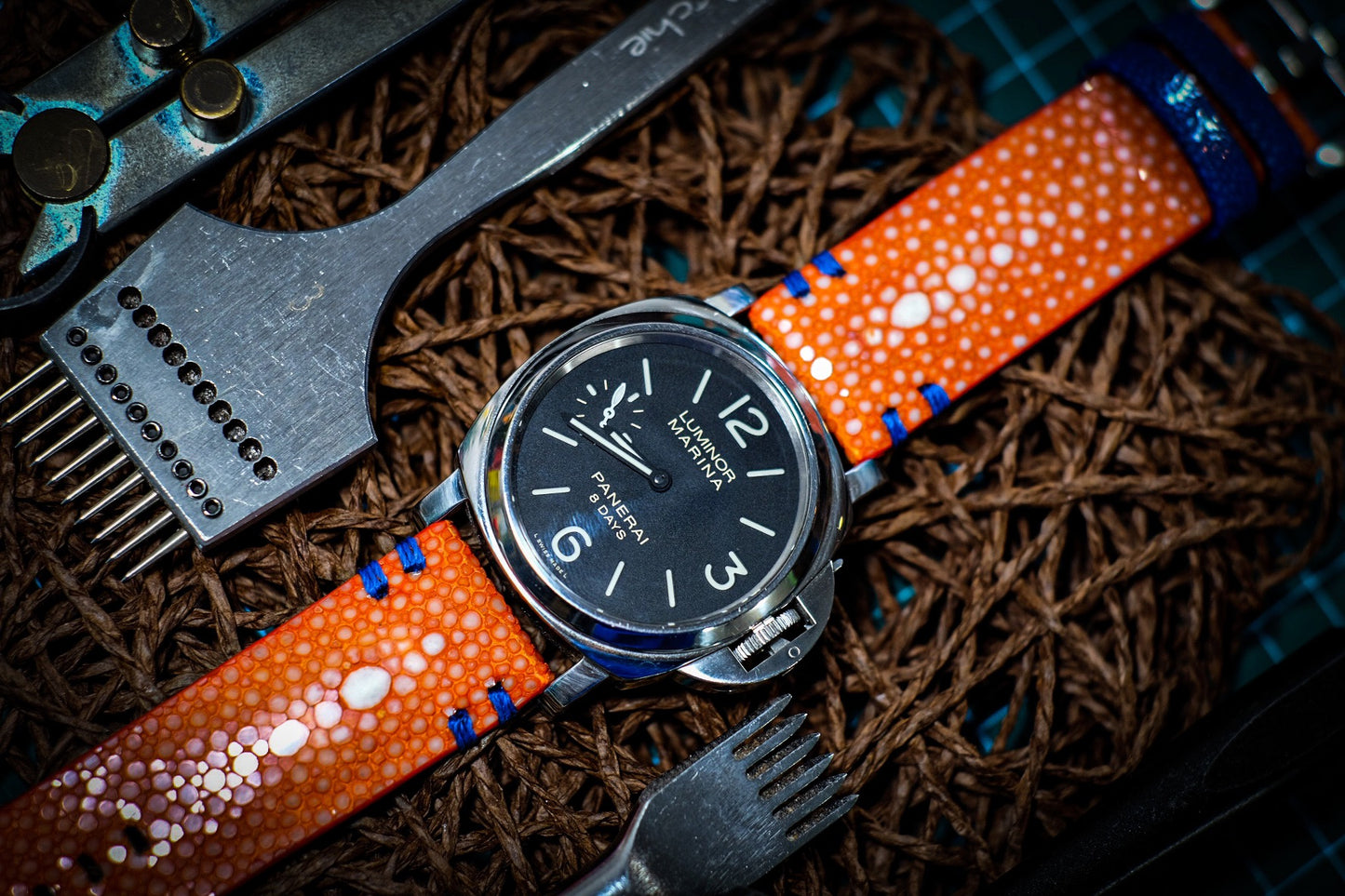 Double pearl Orange stingray watch strap HDST109