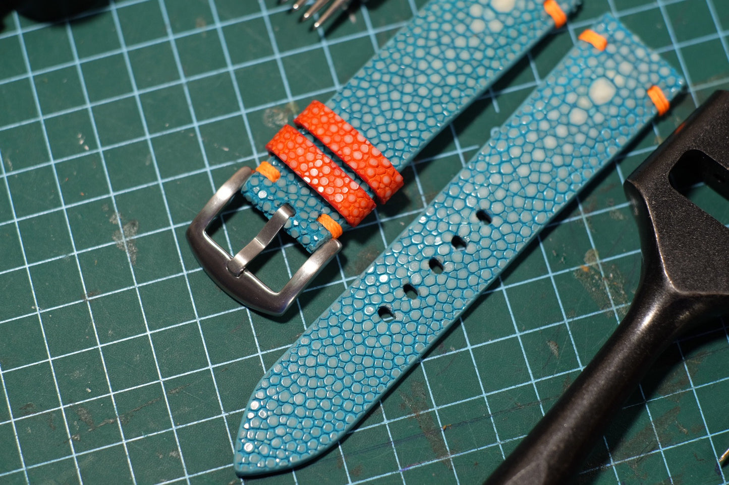 Double pearl turquoise blue stingray watch strap HDST110