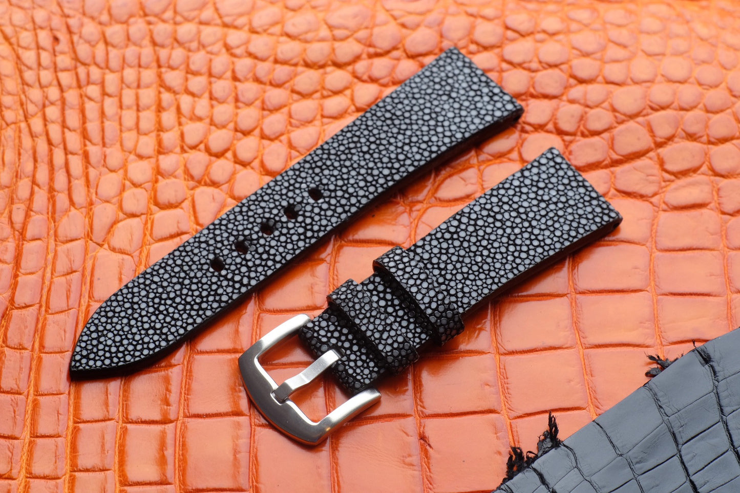 Double side no pearl black stingray watch strap HDST111