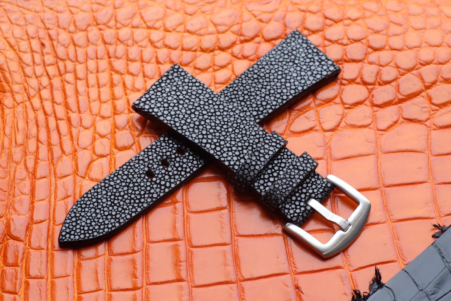 Double side no pearl black stingray watch strap HDST111