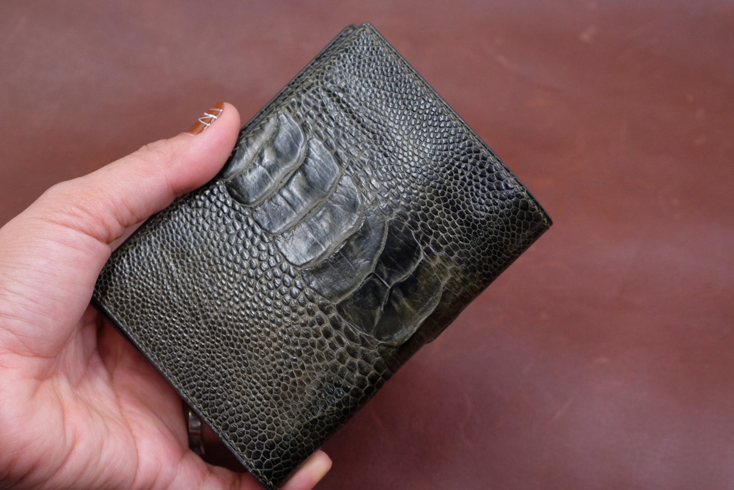 Full Olive green ostrich leg wallet HDWA57