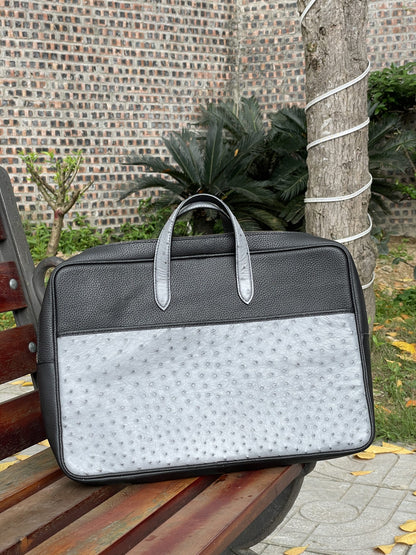 GREY OSTRICH BODY LEATHER LAPTOP BAG HDHBOS01