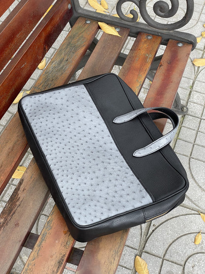 GREY OSTRICH BODY LEATHER LAPTOP BAG HDHBOS01