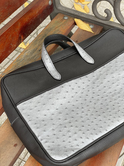 GREY OSTRICH BODY LEATHER LAPTOP BAG HDHBOS01