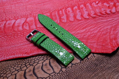 Green double pearl stingray leather watch strap HDST64