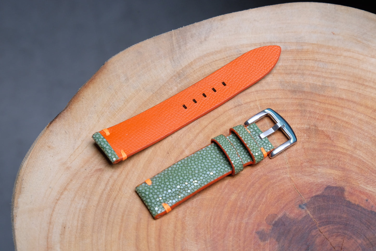 Green no pearl stingray leather watch strap HDST85