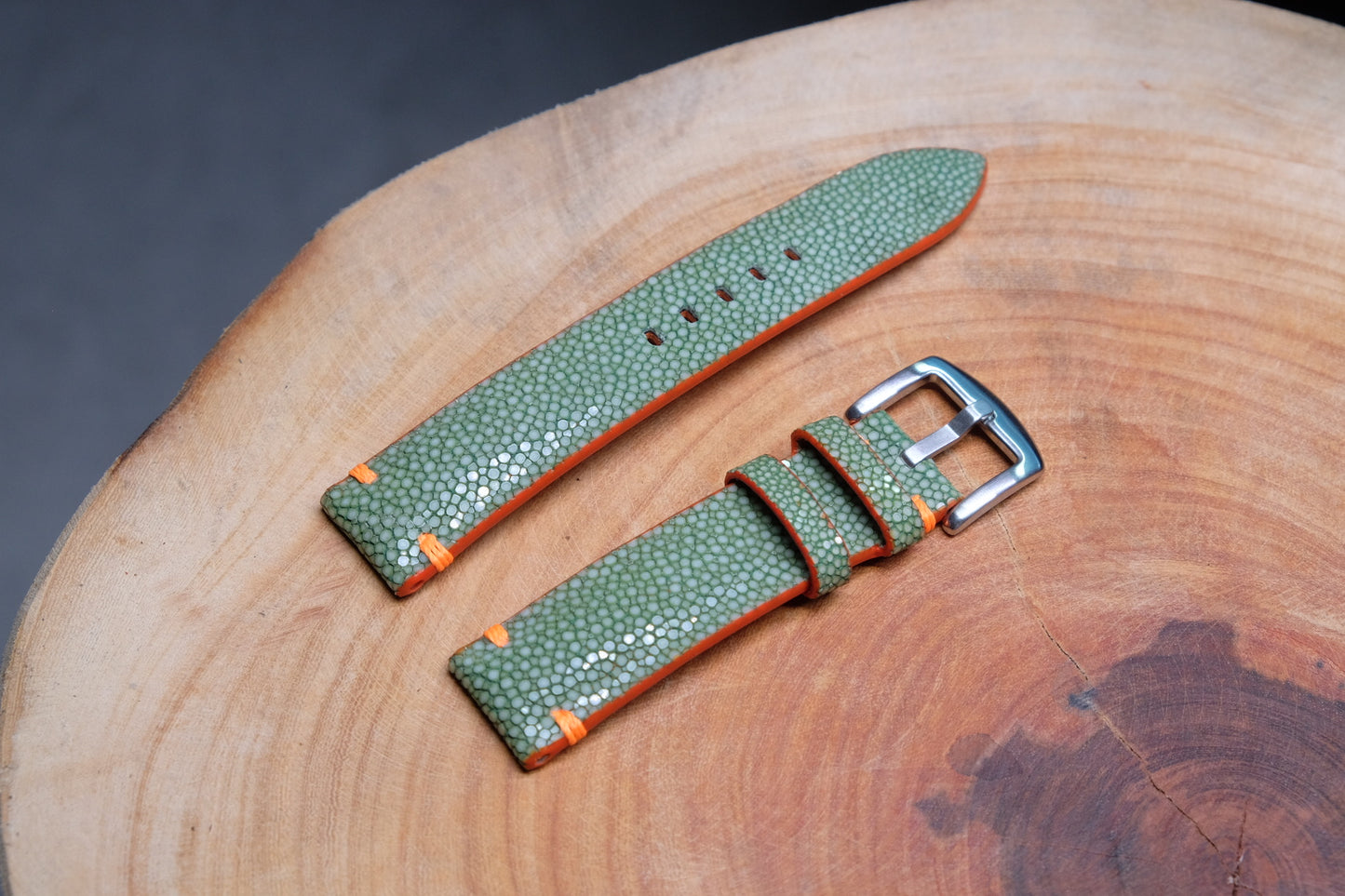 Green no pearl stingray leather watch strap HDST85