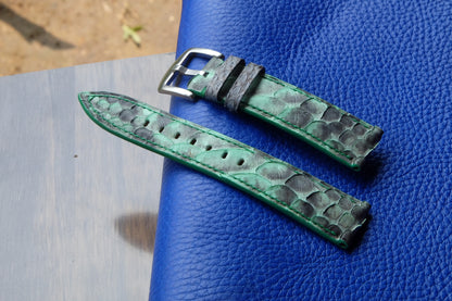 Green python leather watch strap HDPS15