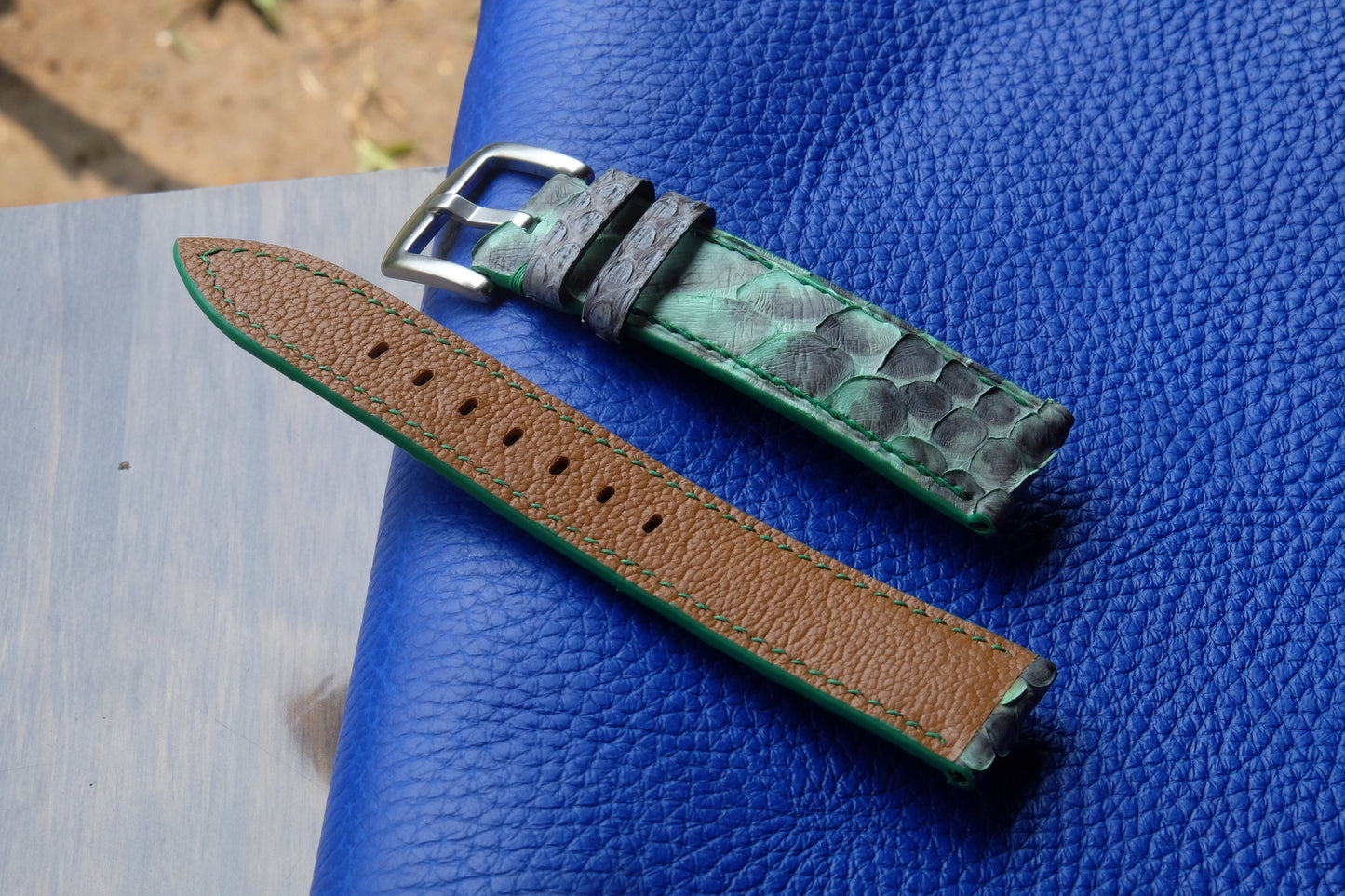 Green python leather watch strap HDPS15