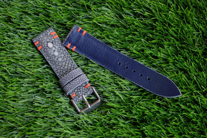 Grey double pearl stingray leather watch strap HDST124