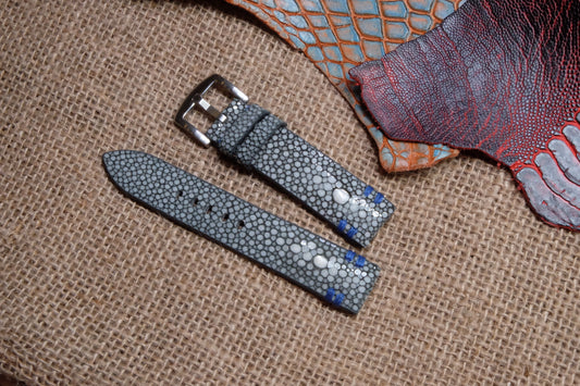 Grey double pearl stingray leather watch strap HDST69