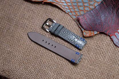 Grey double pearl stingray leather watch strap HDST69