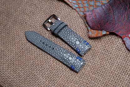 Grey double pearl stingray leather watch strap HDST69