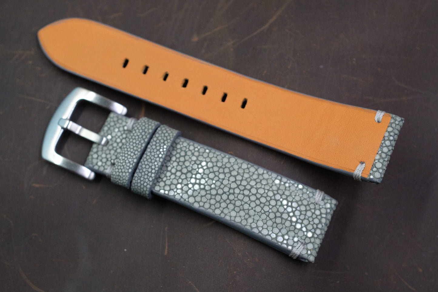 Grey no pearl stingray handmade watch strap HDST134