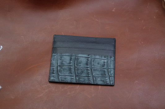 Grey nubuck crocodile card holder HDCH01